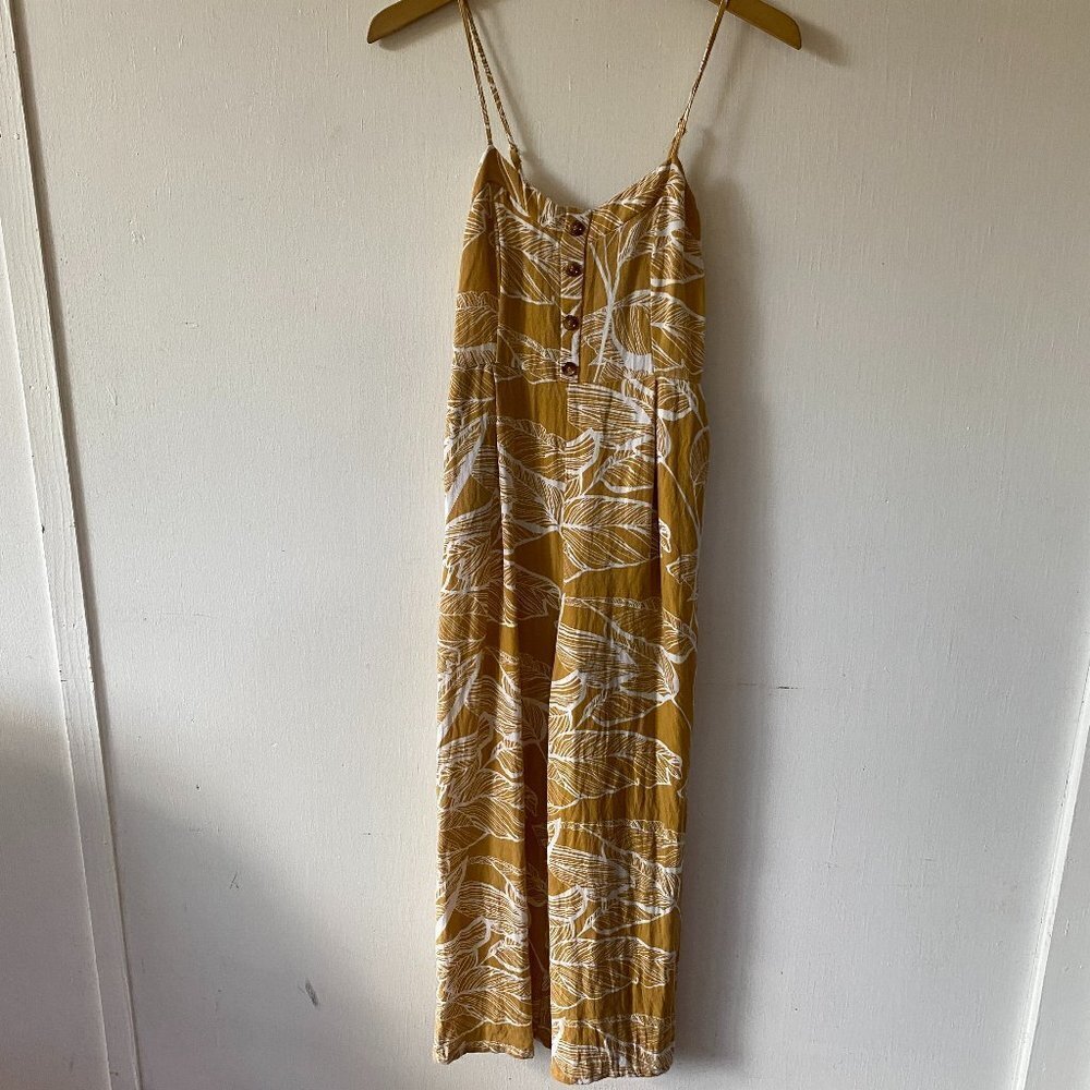 Shein Romper Dress Womens Small Mustard Floral Tropical Cropped Strappy Y2K